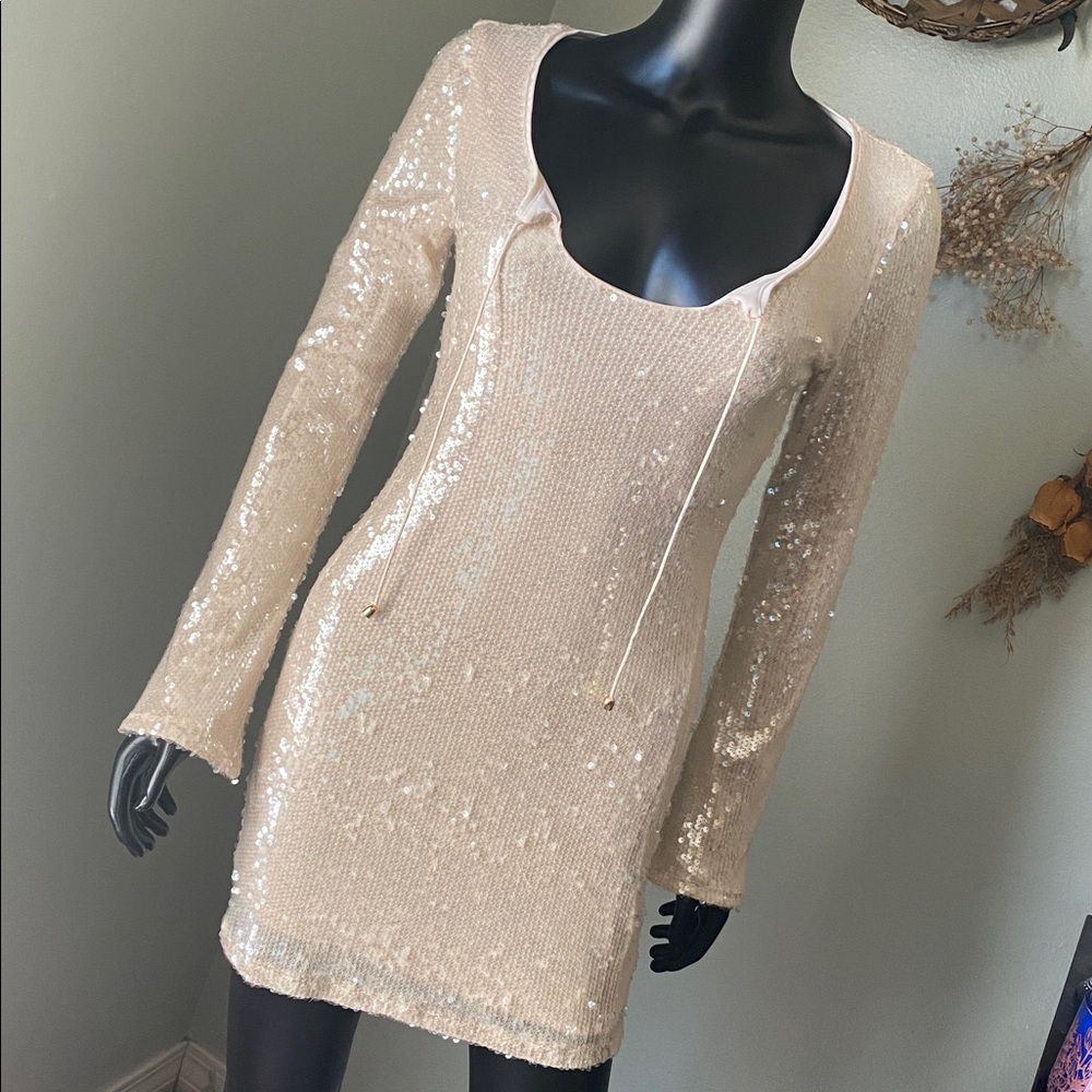 WILD FABLE Holiday Time Cream Sequined Sparkly Mini Dress NWTs